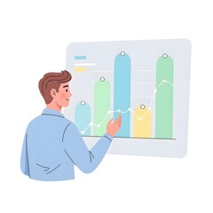 Business Analyst presenting financial data and market trends on a bar graph in a professional setting