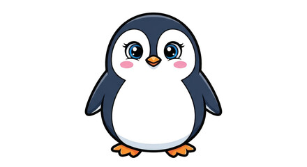 Cute cartoon penguin with big eyes and pink cheeks isolated on transparent background
