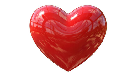 A glossy red heart shape with reflections isolated on transparent background