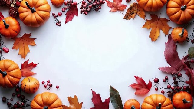 pumpkins and leaves with blank space for a text video zoom in