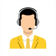 Customer service representative with headset isolated on white background, providing support