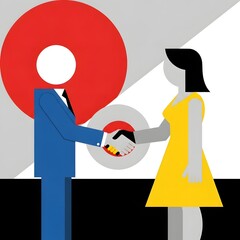 Business Collaboration A Colorful Graphic Depicting a Professional Partnership and Agreement