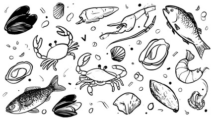 Fototapeta premium Playful seafood line art illustration perfect for menus icons patterns and creative digital designs