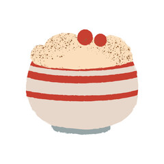 Drink bowl with cream and berries. Vector illustration isolated on a white background.