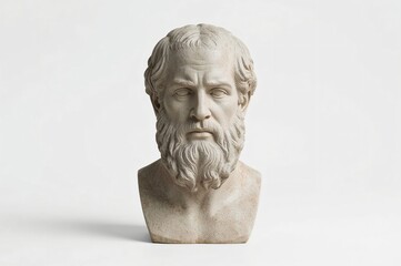 Obraz premium Studio shot Ancient Greek bust, thoughtful expression, white background, history education