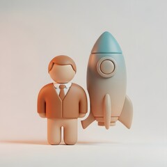 Business concept with a person and a rocket symbol