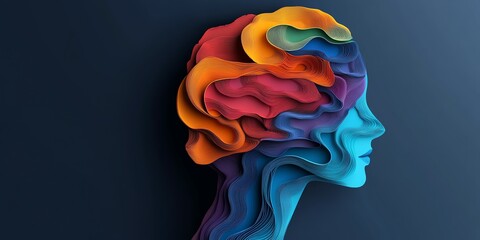 Creative mind concept for World Mental Health Day   multicolored paper cutout silhouette of a person s head