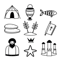 Biblical Era Icon Set with Desert Tent and Olive Branch Vector