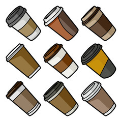 collection of takeaway coffee cups with various colors