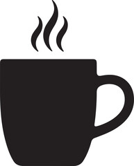 Steaming hot coffee mug vector icon silhouette illustration for beverage cafe or breakfast design
