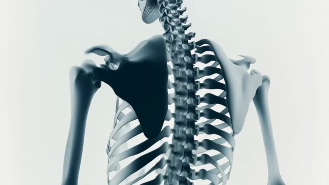 Detailed view of human spine and shoulder bones in an x-ray showing the skeletal structure clearly