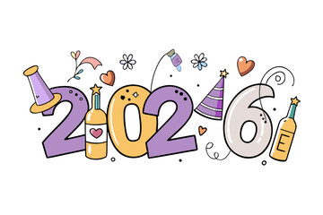 happy new year 2026 vector illustration isolated on white background