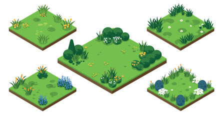 Isometric grass and plant platforms for game design and animation
