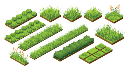 Isometric grass and bush elements for landscaping design