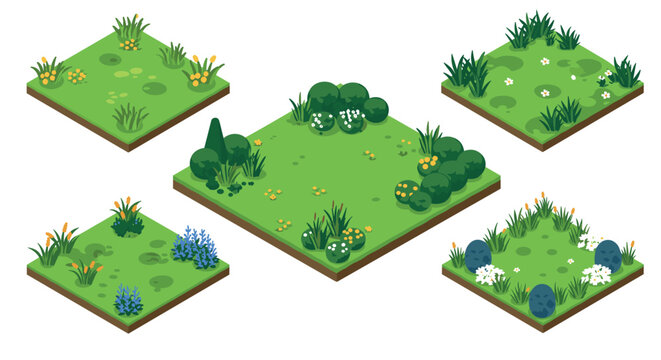 Isometric grass and plant platforms for game design and animation