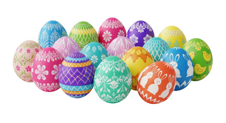 Obraz premium A vibrant collection of intricately decorated easter eggs in various colors and patterns isolated on transparent background