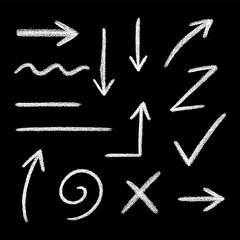 Chalk handdrawn arrow and symbol sketch set