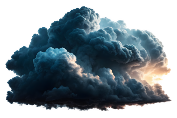 Dramatic cumulonimbus storm cloud illuminated from within isolated on transparent background