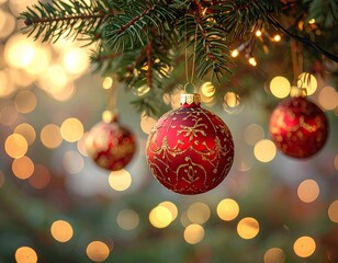 Festive decorations with warm bokeh lights