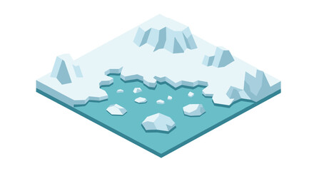 Isometric arctic landscape with icebergs and snowy terrain