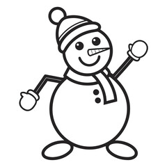 Cartoon snowman waving hello with a hat and scarf illustration