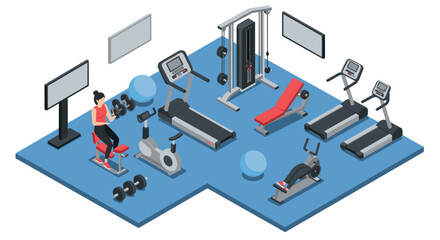 Fototapeta premium Modern gym equipment in isometric style for fitness and exercise enthusiasts