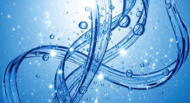 Abstract Blue DNA Double Helix Structure Flowing Water Bubbles Sparkles