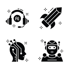 Set of artificial intelligence icons in glyph style, ready for premium use