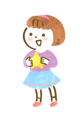 星を持った女の子の手描きイラスト