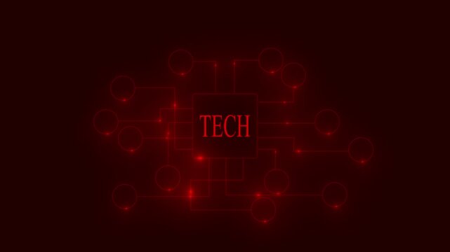 Red Tech Network Diagram with Glowing Lines and Circles on Dark Background technology connection