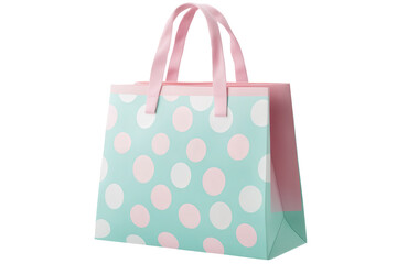 Colorful polka dot shopping bag in soft pastel colors displayed against a clear background emphasizing its playful design and practical use