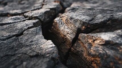 Fototapeta premium Close-up view of cracked rock surface with detailed texture and colors, showcasing natural geological formations and patterns formed over time