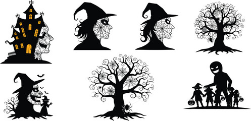 Halloween Silhouette Set | Spooky Vector Icons & Scary Holiday Clipart
