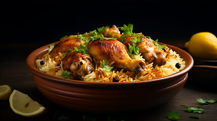 Gourmet chicken biryani with steamed basmati rice