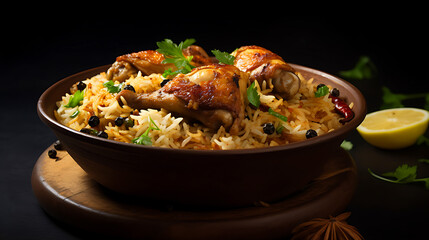Gourmet chicken biryani with steamed basmati rice