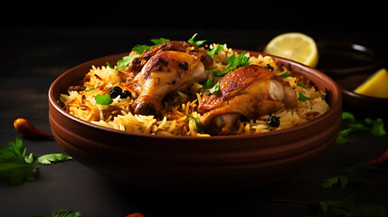 Gourmet chicken biryani with steamed basmati rice