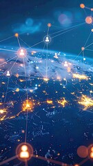Image of Global digital network connecting cities and people worldwide with technology. printed on Printed Glass Basin Splashbacks