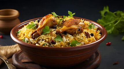 Gourmet chicken biryani with steamed basmati rice
