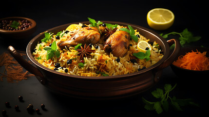 Gourmet chicken biryani with steamed basmati rice