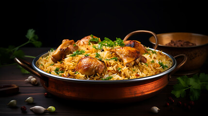 Gourmet chicken biryani with steamed basmati rice