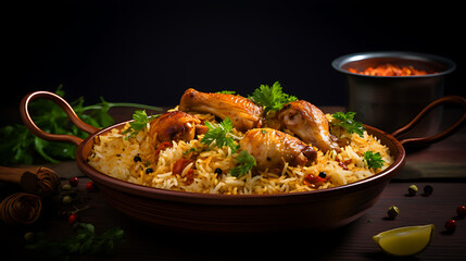 Gourmet chicken biryani with steamed basmati rice