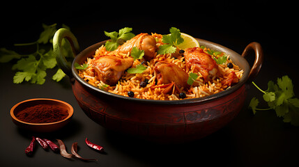 Gourmet chicken biryani with steamed basmati rice