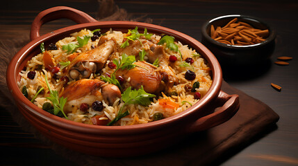 Gourmet chicken biryani with steamed basmati rice