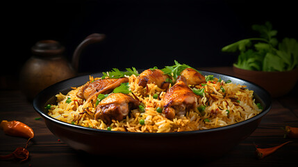 Gourmet chicken biryani with steamed basmati rice