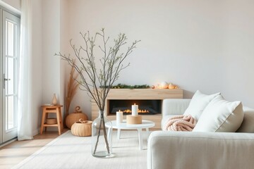 Elegant living room with cozy fireplace ambiance feeling