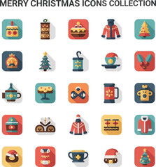 Merry Christmas icons collection with various festive elements.