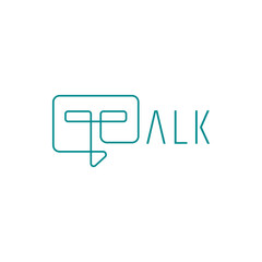 Minimalist talk typographic logo design. Communication message app vector icon