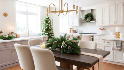 Charming Christmas dining in bright modern kitchen