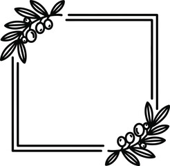Obraz premium Elegant square frame decorated with delicate olive branches and berries in a minimalist hand drawn style