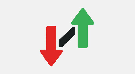 Red down arrow and green up arrow connected by a black line.